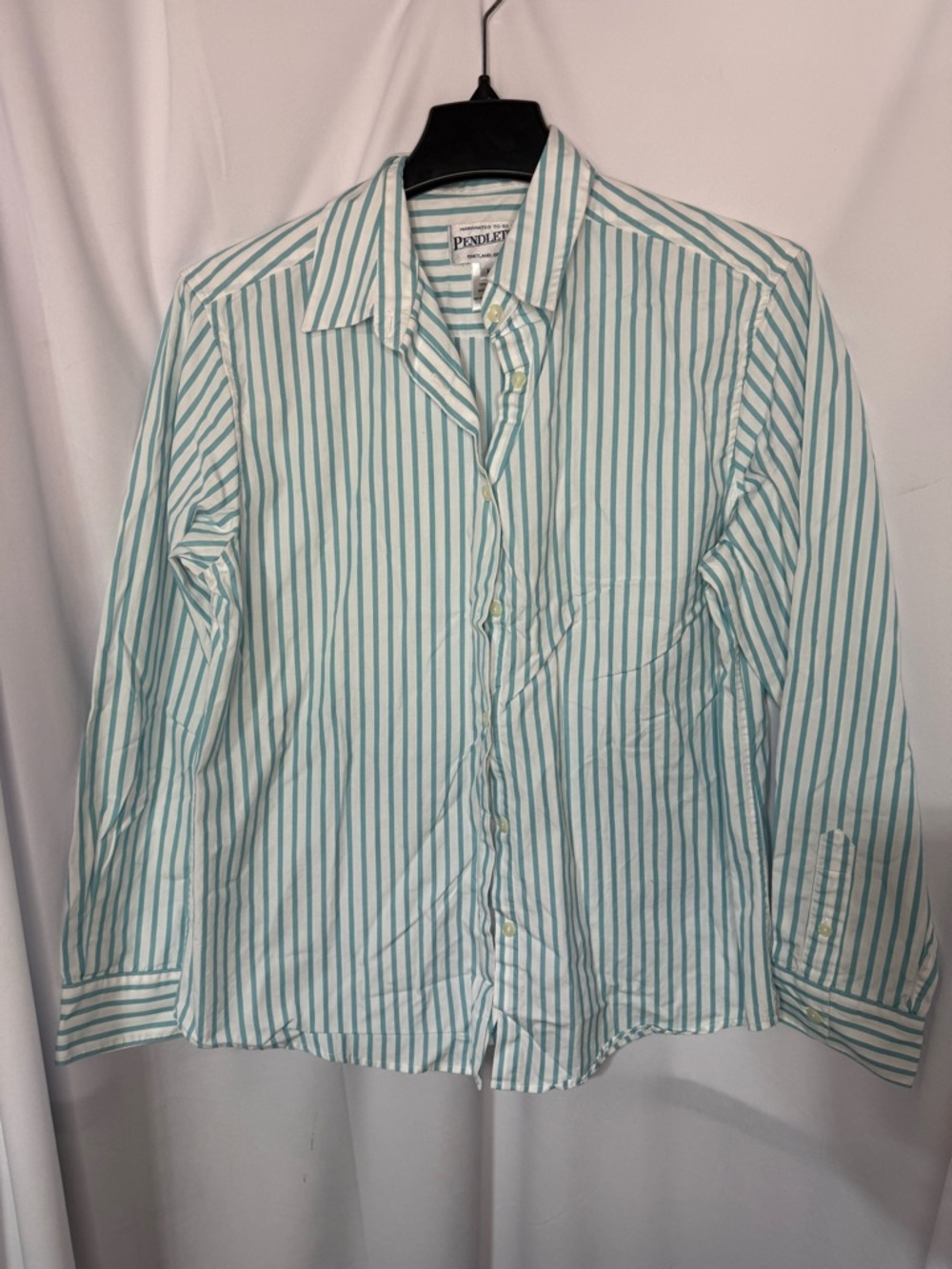 Pendleton White Shirt with Seafoam Stripes